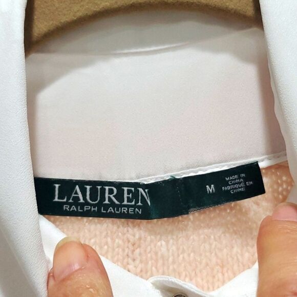 Lauren Ralph Lauren Pull Over Peach Cardigan, Faux Collar, Size Medium - Picture 2 of 9